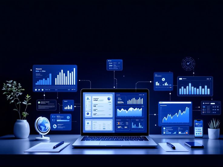 Modern office with a team working